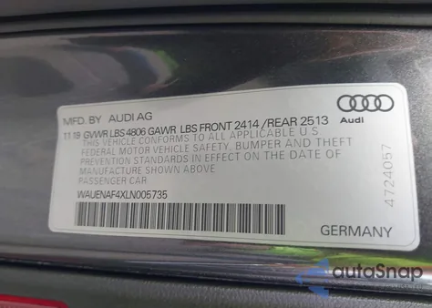 2020 Audi A4 Premium Plus 45 Tfsi Quattro S Tronic from USA, damaged, VIN WAUENAF4XLN005735